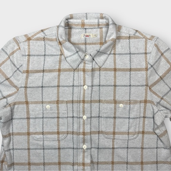 Faherty Women’s Large Legend Sweater Shirt Gray Brown Plaid Soft Knit Button Up - Picture 6 of 12